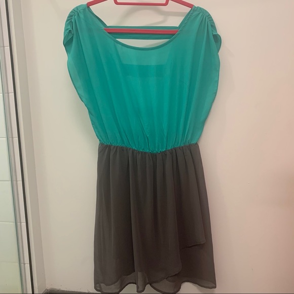 Akira Turquoise and Gray Colorblock Dress - Picture 1 of 7